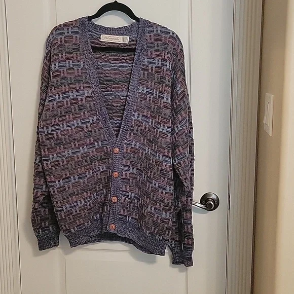 Crossings Sweaters Mens Blue Multi Color Cardigan Vintagesize